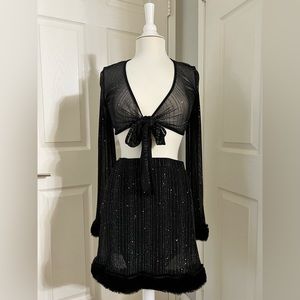 NWOT Front Tie Sequin Mesh Skirt Set